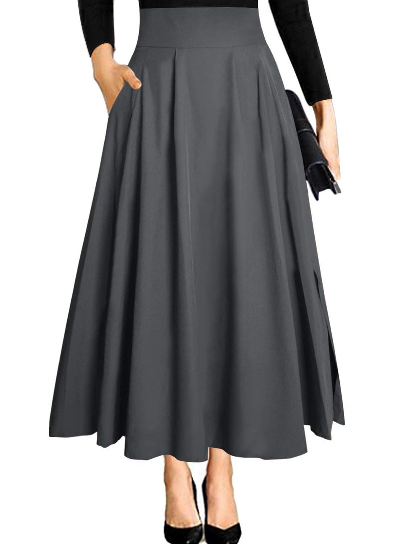 RANPHEE Gray Skirt Women Faldas Largas de Mujer Elegantes Fall Casual Long Pleated Flowy Fit and Flare Swing A Line Flattering Skirts to Hide Tummy M - Image 1